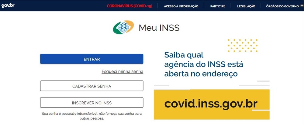 página de login do simulador de aposentadoria INSS
