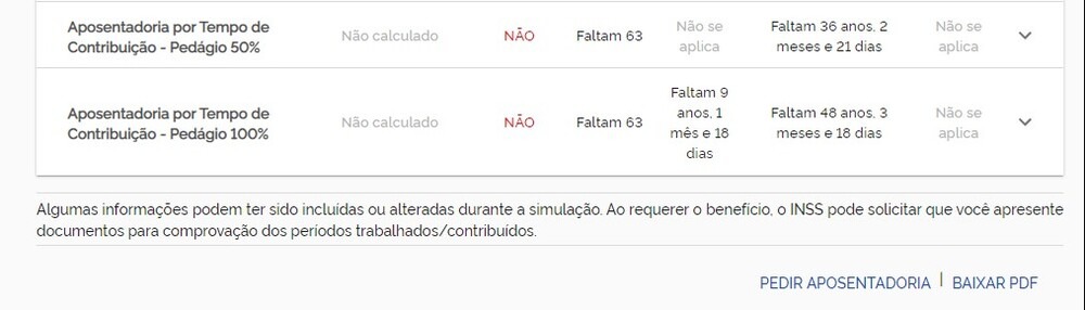 página do simulador de aposentadoria INSS