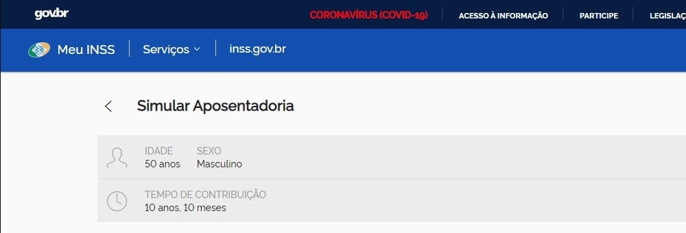 página do simulador de aposentadoria INSS