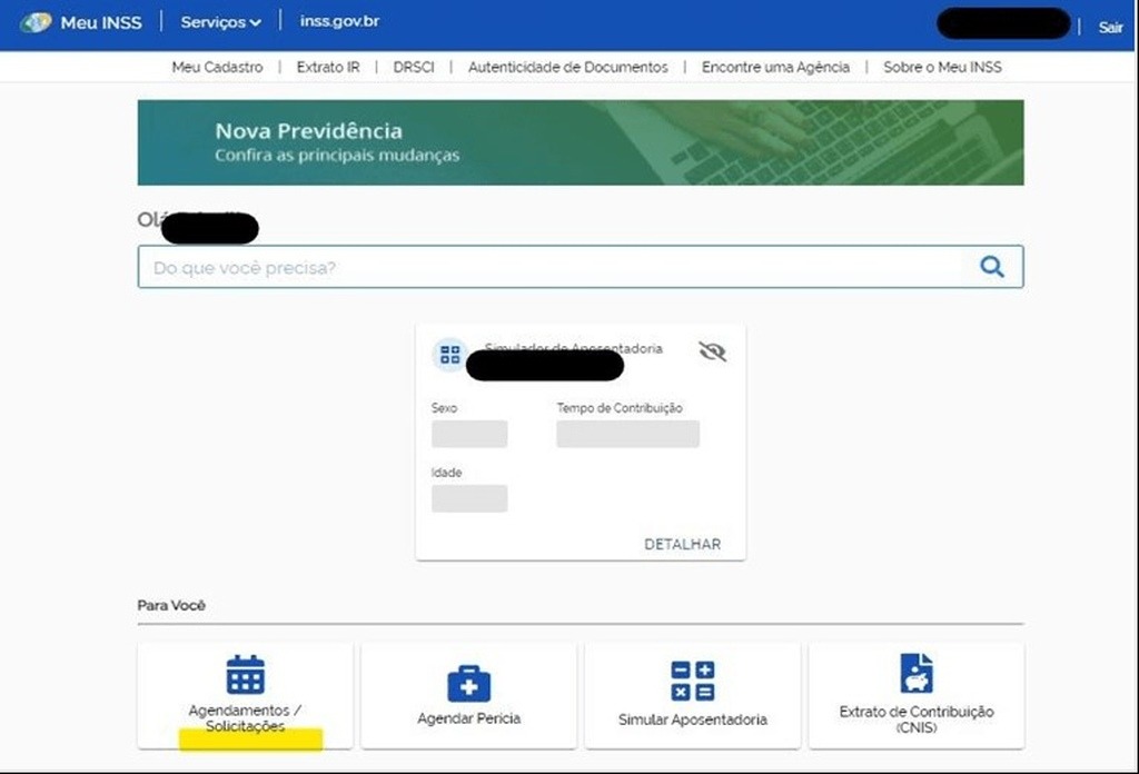 tela de site para solicitar aposentadoria por visão monocular
