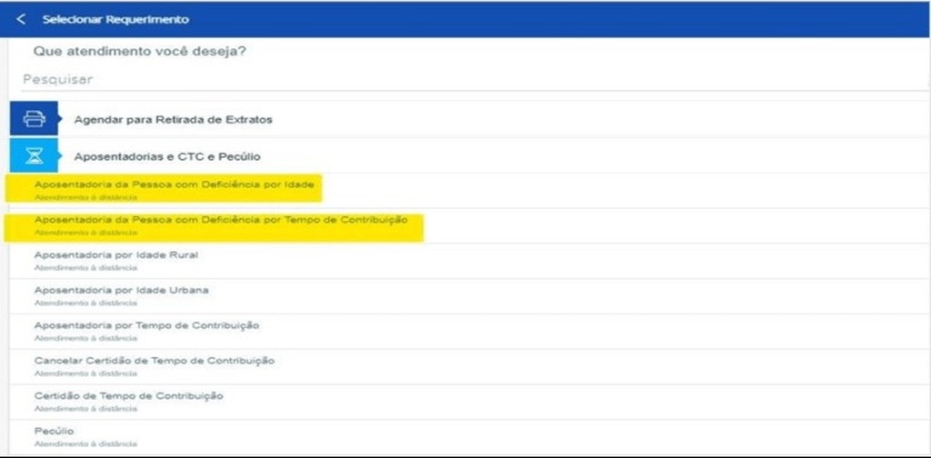 tela de site para solicitar aposentadoria por visão monocular