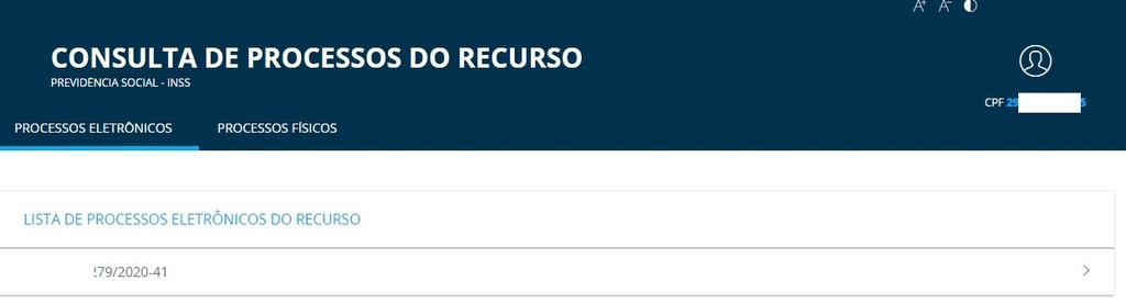 página de consulta de recurso do INSS