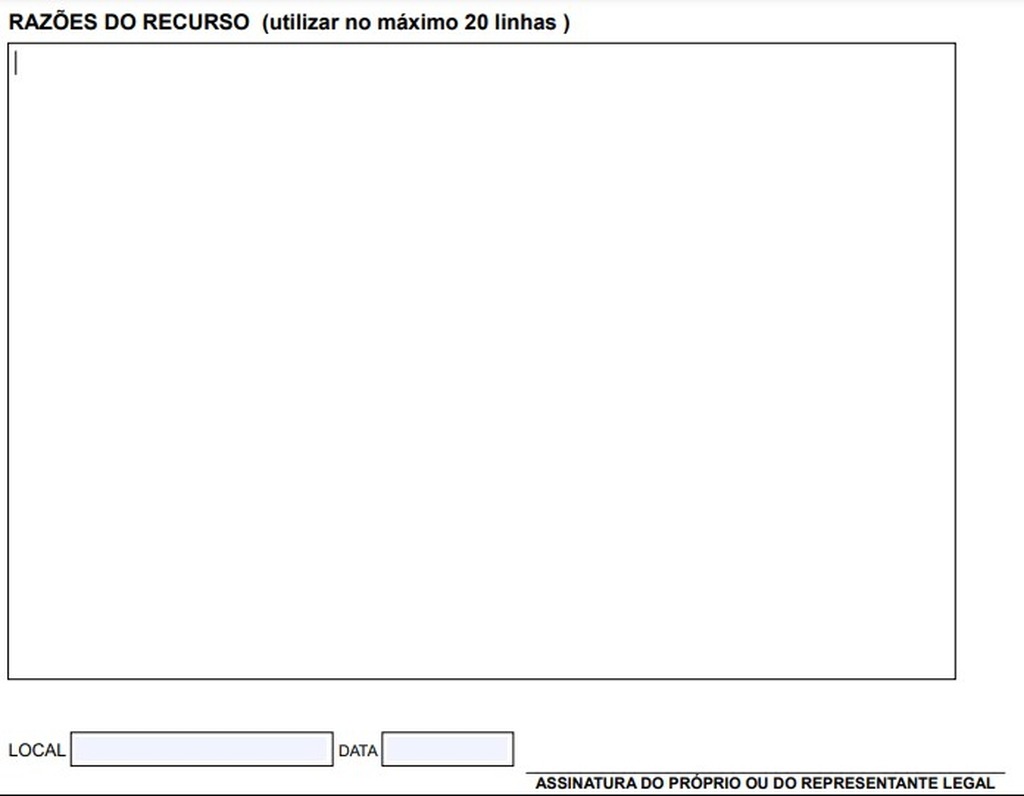 parte de fomulário de recurso do INSS