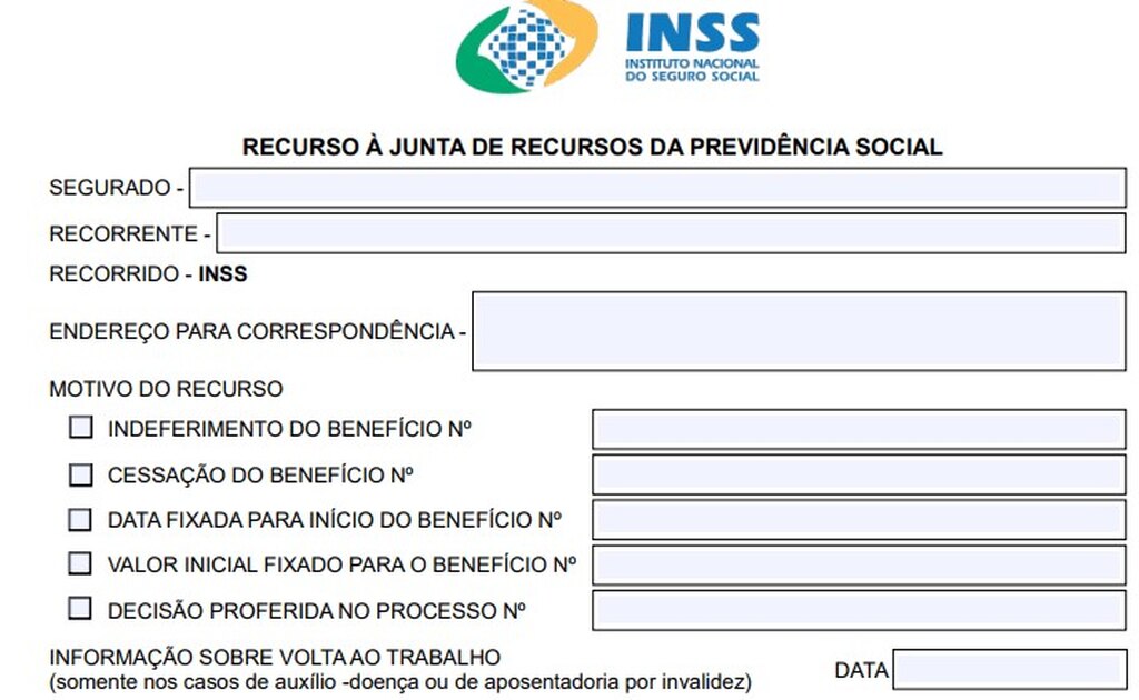 formulário de recurso do INSS