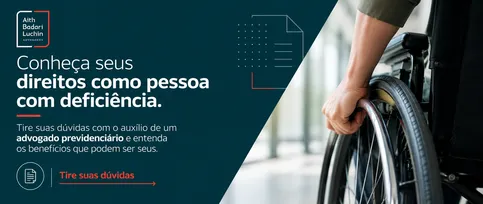 Banner sobre direitos da pessoa com deficiência e orientação sobre laudo caracterizador de deficiência.